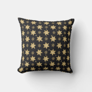 Black Glam Glitter Stars Pattern Throw Pillow