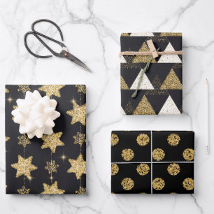 Black Glam Glitter Trio Wrapping Paper Sheet