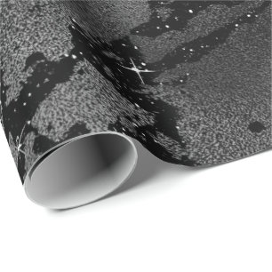Black Glam Marble Wall Sparkly Metallic Glass Wrapping Paper
