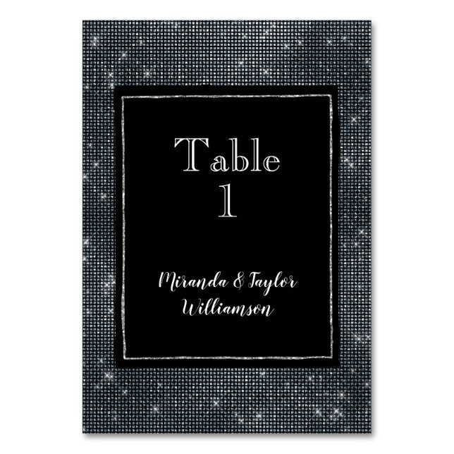 Black Glam Silver Sparkle Table Number (Front)