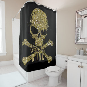 Black Glam to the Bone Gold Glitter Skull