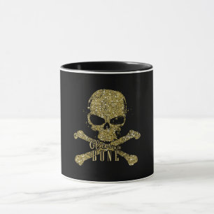 Black Glam to the Bone Gold Glitter Skull Mug