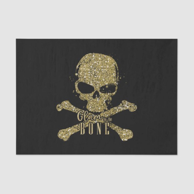 Black Glam to the Bone Gold Glitter Skull Tissue Paper (Front)