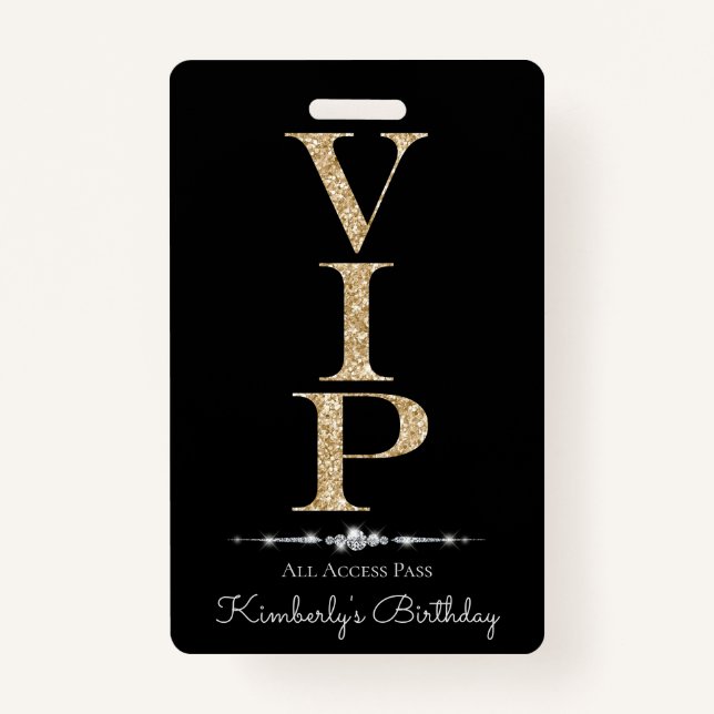 Black Glamourous Diamonds Gold Glitter VIP Loyalty Badge (Front)