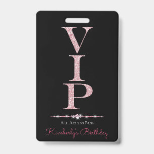 Black Glamourous Diamonds Pink Glitter VIP Loyalty Badge