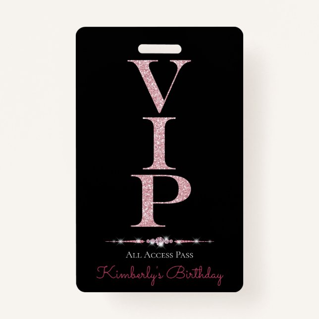 Black Glamourous Diamonds Pink Glitter VIP Loyalty Badge (Front)