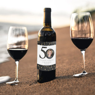 Black Glitter 50 & Fabulous Photo Wine Label