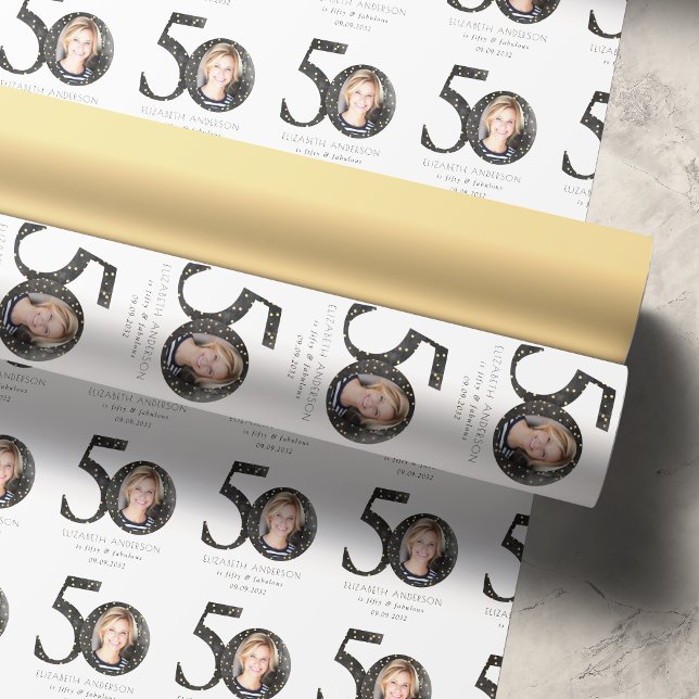 Black Glitter 50 & Fabulous Photo Wrapping Paper (Creator Uploaded)