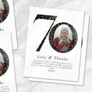 Black Glitter 70th Birthday Photo Thank You Card