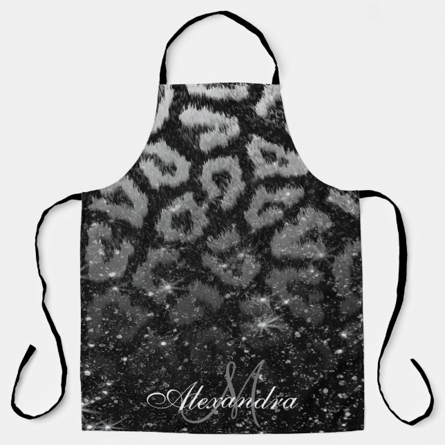 Black Glitter and Leopard Print Apron (Front)