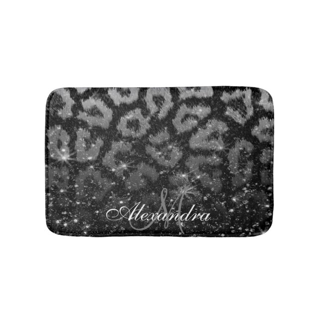 Black Glitter and Leopard Print Bath Mat (Front)