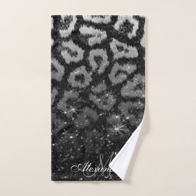 Black Glitter and Leopard Print Bath Towel Set (Hand Towel)