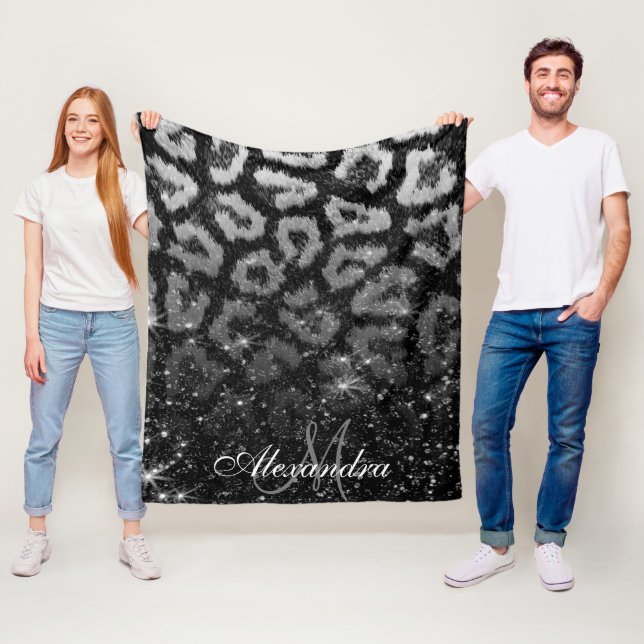 Black Glitter and Leopard Print Fleece Blanket (In Situ)