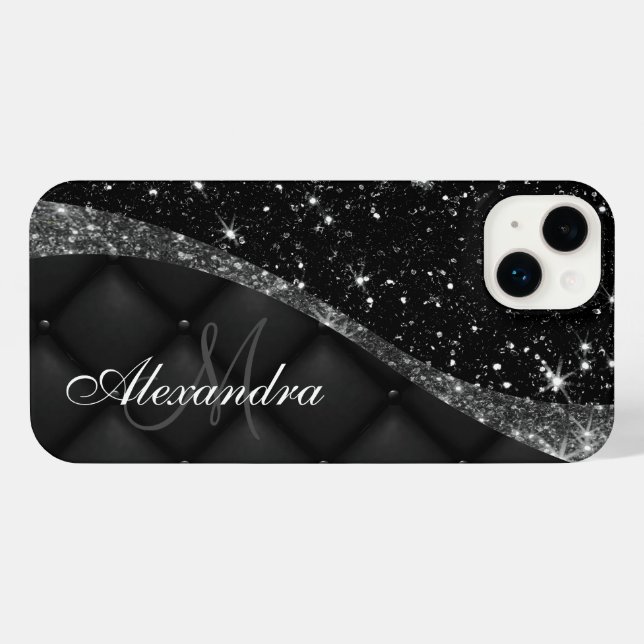 Black Glitter anf Glitter iPhone Case (Back Horizontal)