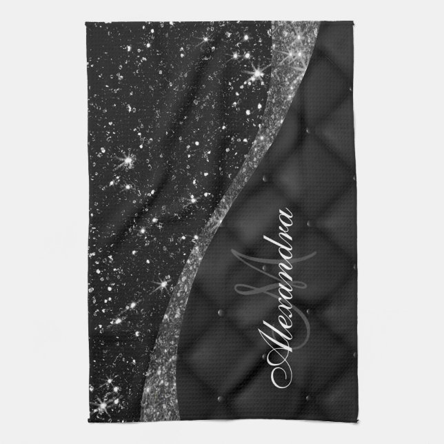Black Glitter anf Glitter Kitchen Towel (Vertical)