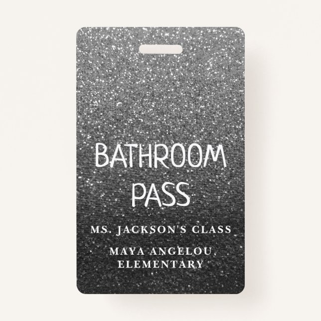 Black Glitter Back To School Bathroom Hall Pass Badge (Back)
