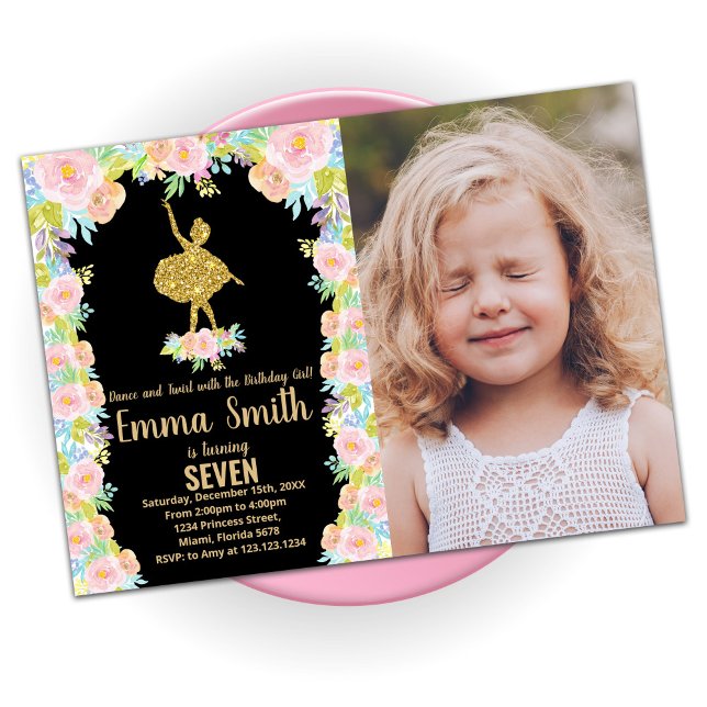Black Glitter Ballerina Birthday Invitations photo (Creator Uploaded)