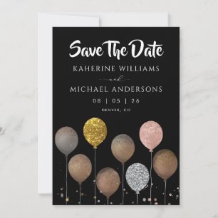 Black Glitter Balloon Save The Date Invitations