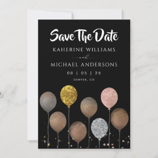 Black Glitter Balloon Save The Date Invitations