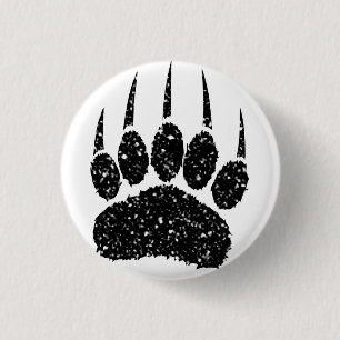 Black Glitter Bear Paw Print Drawing 1 Inch Round Button