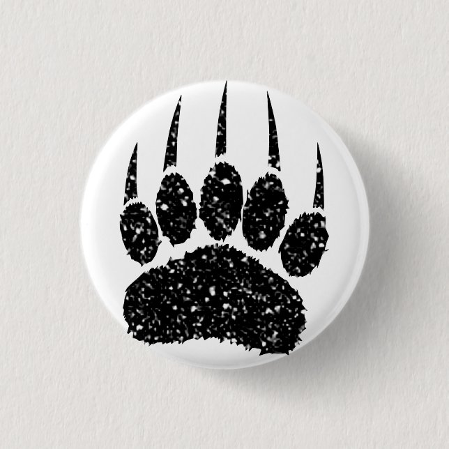 Black Glitter Bear Paw Print Drawing 1 Inch Round Button (Front)