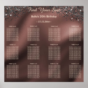 Black Glitter Birthday Alphabetic Seating Plan Poster