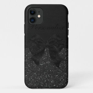 Black Glitter & Bow Personalized iPhone 11 Case