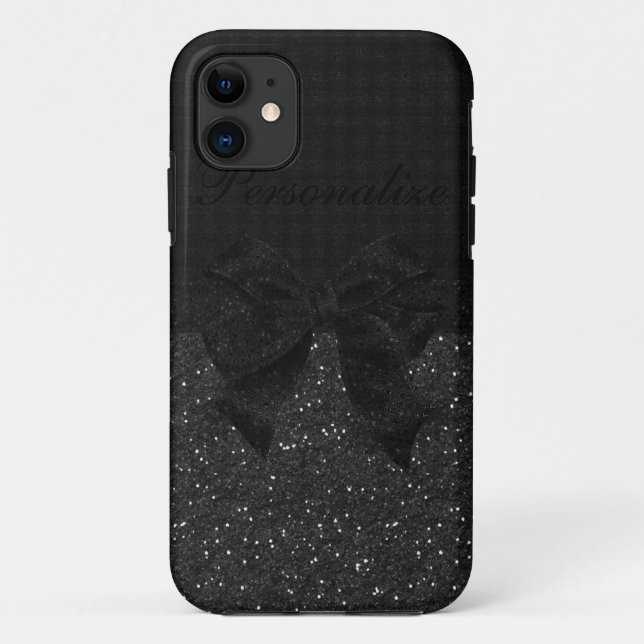 Black Glitter & Bow Personalized Case-Mate iPhone Case (Back)