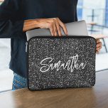 Black Glitter Brush Script Name Laptop Sleeve<br><div class="desc">Create your own dark grey and black luxury glitter with name or monogram.
Customize the brush script font calligraphy style and size.
There are other font styles in the system.
Move,  duplicate or delete the faux sparkle graphic.</div>