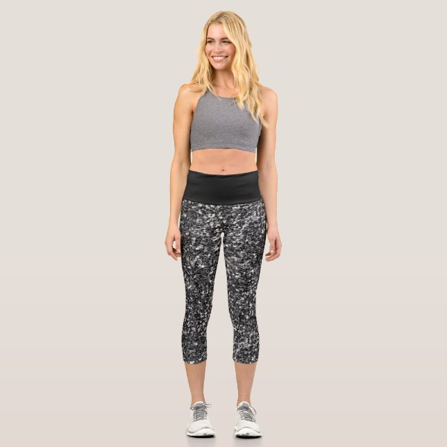 Black Glitter Capri Leggings (Front)