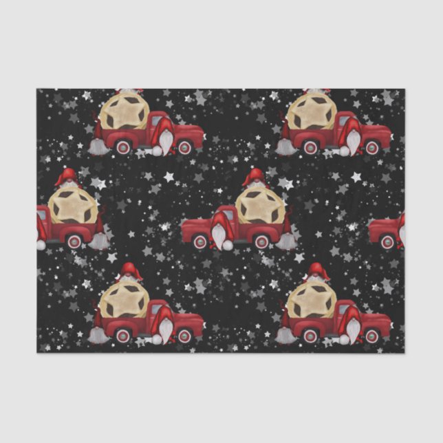Black Glitter Christmas Gnome With Red Truck Pie Tissue Paper (Front)
