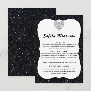 Black Glitter Diamond Heart Safety Measures Enclosure Card