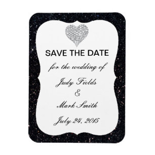 Black Glitter Diamond Heart Save The Date Magnet
