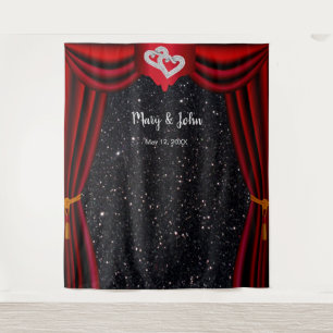 Black Glitter Diamond Hearts Red Curtain Backdrop Tapestry