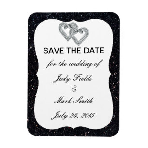 Black Glitter Diamond Hearts Save The Date Magnet