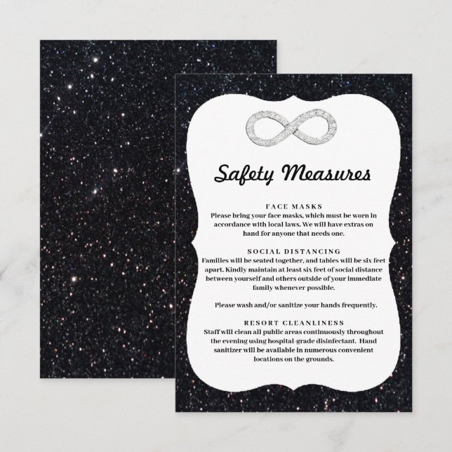 Black Glitter Diamond Infinity Safety Measures Enclosure Card (Front/Back)