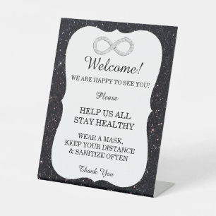 Black Glitter Diamond Infinity Wedding Safety Pedestal Sign