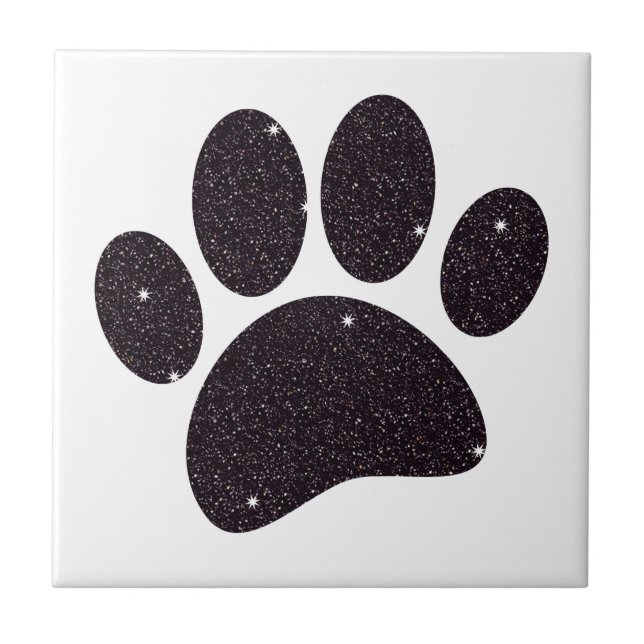 Black Glitter Dog Pawprint Tile (Front)