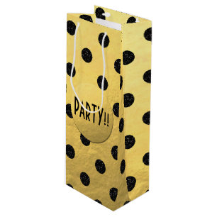 Black Glitter Dots New Year Wine Gift Bag, Glossy Bag