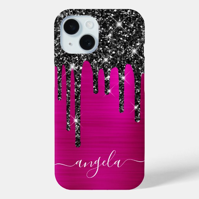 Black Glitter Drips Hot Pink Glam Signature Case-Mate iPhone Case (Back)