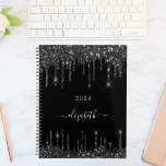 Black glitter drips monogram name script 2025 planner<br><div class="desc">A classic black background decorated with faux glitter drips. Personalize and add a year and a name. The name is written with modern hand lettered style script with swashes. To keep the swashes only delete the sample name, leave the spaces or emoji's in front and after the name. Perfect for...</div>