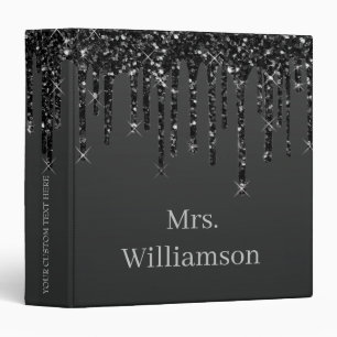 Black Glitter Drips Personalized Monogram Binder