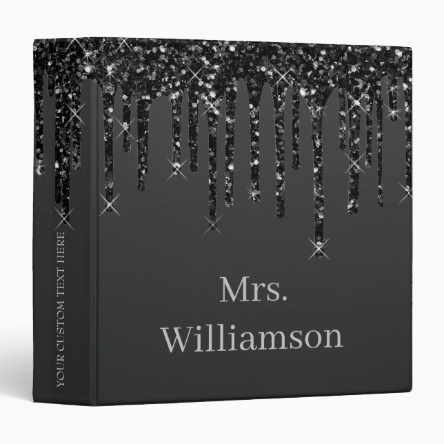  Black Glitter Drips Personalized Monogram  Binder (Front/Spine)