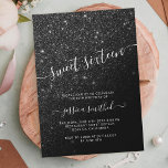 black glitter elegant chic typography Sweet 16 Invitation<br><div class="desc">A modern typography,  pretty chic and elegant faux black glitter shower ombre with pastel black colour block Sweet 16 birthday party invitation with black ombre pattern.</div>