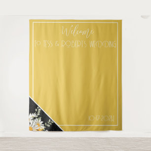 Black Glitter floral & Mustard Yellow Backdrop Tapestry