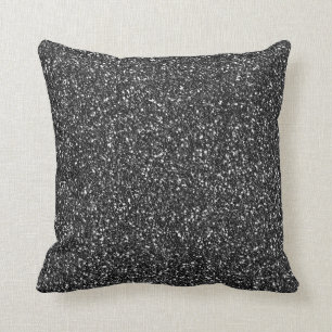 Black Glitter Glam Chic Throw Pillow