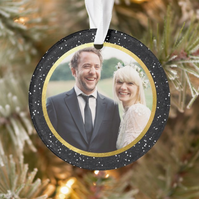 Black Glitter & Gold  | Holiday Photo Ornament (Tree)