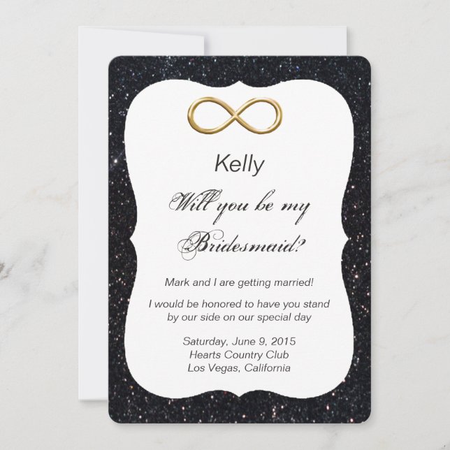 Black Glitter Gold Infinity Bridesmaid Card (Front)