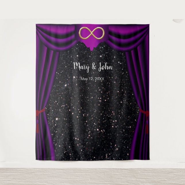 Black Glitter Gold Infinity Purple Curtain Tapestry (Front)