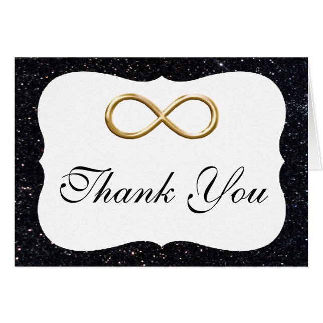 Black Glitter Gold Infinity Thank You Card (Front Horizontal)